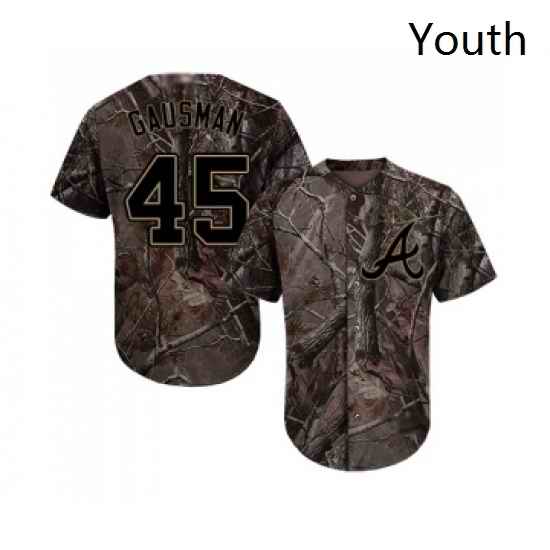 Youth Atlanta Braves 45 Kevin Gausman Authentic Camo Realtree Collection Flex Base Baseball Jersey